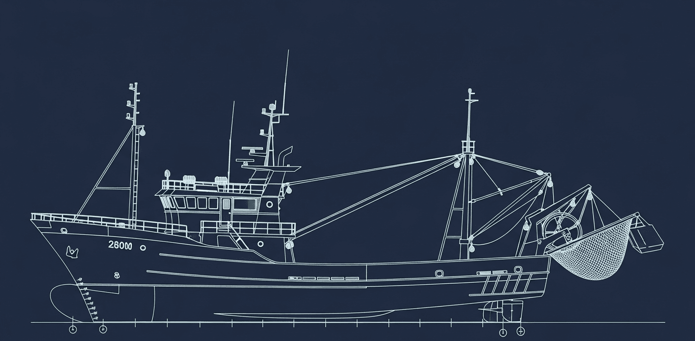 Commercial Trawler side elevation blueprint
