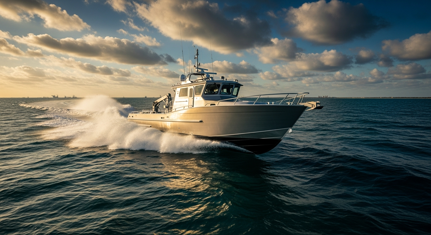 Commercial aluminum crew boat in Gulf coast waters