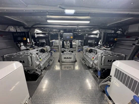 Three MAN D2862 LE 438 Tier 4 diesel engines in the engine room of M/V San Jacinto